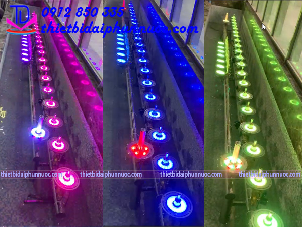 Test thử đèn âm nước đổi màu RGB lắp cho đài phun nước khách sạn